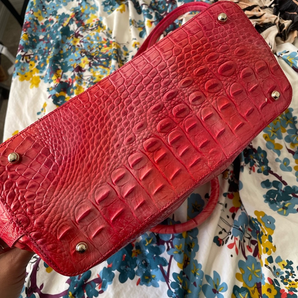Brahmin Leather Signature Crocodile Embossed Red Leather Satchel - Picture 7 of 9